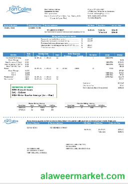USA Colorado Fort Collins Utilities business utility bill template in Word and PDF formats